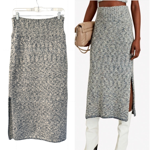 NEW! Ulla Johnson L Marled $475 Stretch Wool Sweater Midi Skirt Whipstitch Blue - Picture 5 of 12